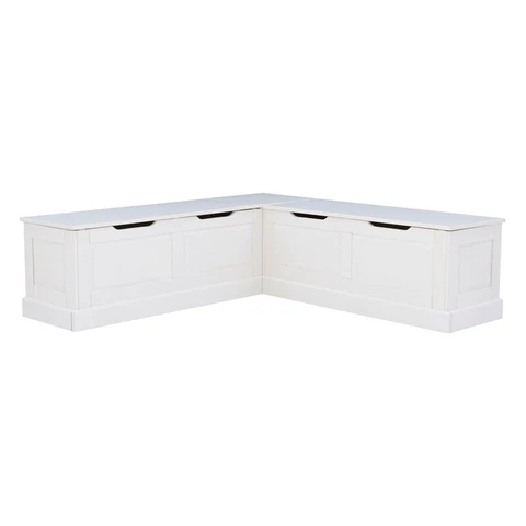 Riverbay Furniture Backless Wood Corner Breakfast Nook in White Cover