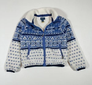 Polo Ralph Lauren Fair Isle Fleecejacke weiß blau Schneeflocke Mädchen Größe 7 - Bild 1 von 13