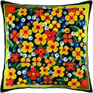Hágalo usted mismo Kit de almohada de punta de aguja/tapiz "Prado de flores" 16x16 pulgadas/40x40 cm - Imagen 1 de 3