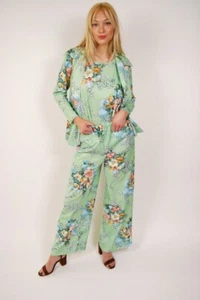 60s 3 Piece Set (M) vintage green floral pants tank top medium pastel palazzo - Picture 1 of 10