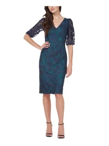 JS COLLECTION Womens Elbow Sleeve Knee Length Wear To Work Sheath Dress - Picture 1 of 14