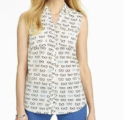 Blusa Talbots Nantucket L Grandes Anteojos Novedad Sin Mangas Abotonada Foto 1 de 4
