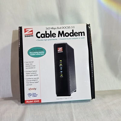 Zoom Model 5345 Cable Modem DOCSIS 3.0 with 8x4 channel bonding, up to 343 Mbps - Image 1 of 4