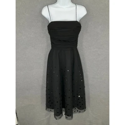 Jessica Howard Evenings Black Spaghetti Strap Dress Polka Dot Formal Party Sz 6 - Image 1 of 4