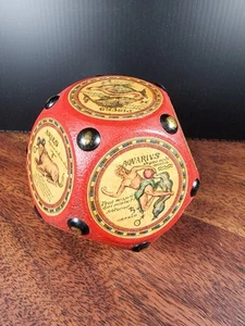 Vintage ASTROLOGICAL DIVINATION Dice Brass Studs & Wood Paperweight Dice - Picture 1 of 10