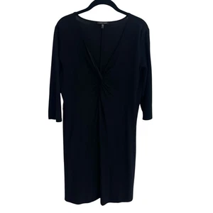 Eileen Fisher Lowcut Knotted Front 3/4 Sleeve Black Shift Dress Womens Large - Picture 1 of 5