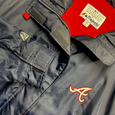 VTG Atlanta Braves Men's XL  Majestic Lined Navy Jacket Coat Embroidered MLB - Image 1 of 4