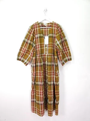 Vestido Toast Strata Talla 18 Oliva Cuadros Mandarina Túnica Midi Mangas Blusa Foto 1 de 4