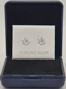 925 Sterling Silver Cannabis Leaf Earrings Studs Women, Girls Pierced Ears - Picture 1 of 6