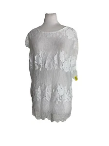 Modern Movement Damen Top Größe Large halbdurchsichtig weiß Spitze Blumenmuster Over Shirt - Bild 1 von 6