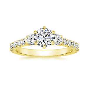1.09 Ct Simulated Diamond Engagement Wedding Ring 14K Real Yellow Gold Size 6