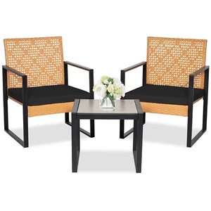 3-Piece Modern Wicker Patio Furniture Set with Coffee Table, Black - Picture 1 of 12