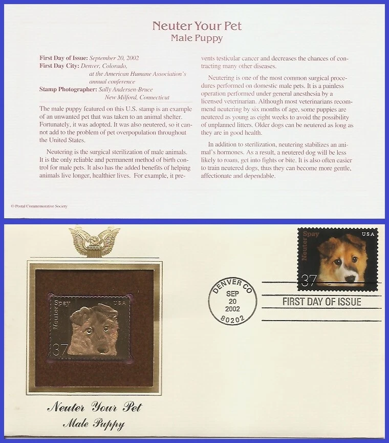 USA7 #3671 U/A GOLDEN REPLICA FDC   Puppy Neuter your Pet - Image 1 of 1