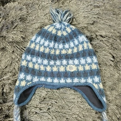 Columbia Beanie Womens OS Blue Fleece Lined Ear Flap Logo Convert Pom Pom Knit - Image 1 of 4