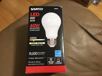 Satco S9591 LED 6W A19 40 W A19/6W/3000K/129V new  - Image 1 of 4