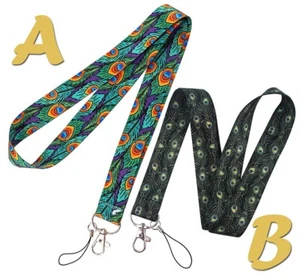 FEATHERS PEACOCK Lanyard ~ Bird~ ID Badge School USB Keychain Wallet Neck Strap - Picture 1 of 7