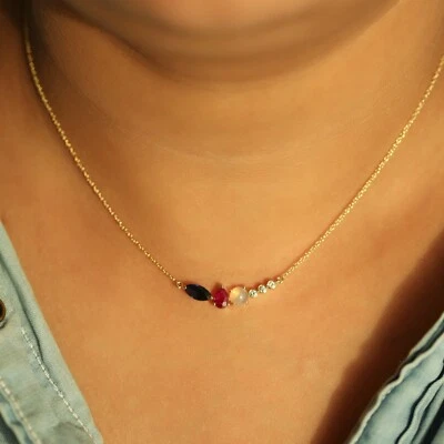 14k Gold Diamond Ruby Opal Sapphire Cluster Pendant Necklace-Women’s Day Gift🎁 - Image 1 of 4
