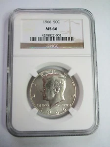 1966 KENNEDY HALF DOLLAR NGC MS66 MINT STATE CERTIFIED GRADED BUSINESS STRIKE - Picture 1 of 11