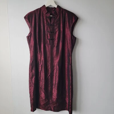 Vestido Jones New York Años 90 Estilo Cheongsam Borgoña Talla 14 Sin Mangas Totalmente Forrado Foto 1 de 4
