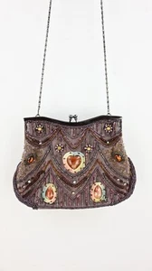 Vintage Milleni beaded satin purse in dusty pink with chain crossbody strap - Picture 1 of 13