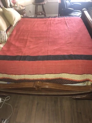 Vintage Antique 1920s Pendleton Wool Red & Black Stripe Blanket RARE 90 x 60" - Image 1 of 4
