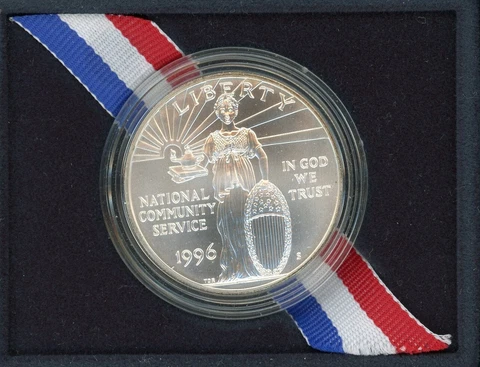 1996-S National Community Service Proof Silver Dollar w US Mint OGP - Brown Box Cover