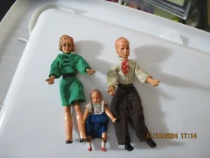 Vintage German CACO DOLLHOUSE DOLLS Miniature Bendable Set Of 3 - Picture 1 of 8