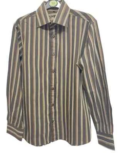 NWOT TAYLOR & WRIGHT SMALL Brown Stripe Long Sleeve Cotton & Polyester Shirt - Picture 1 of 4