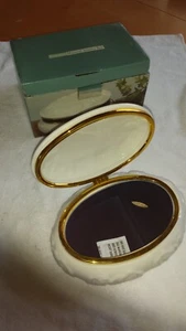 Musical Jewelry Box White Porcelain Floral Hinged Oval International Silver Co - Picture 1 of 4