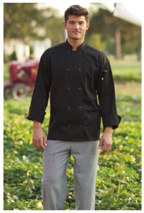 Black Chef Coat, Plastic Buttons, Long Sleeve, Size: 3XL - 402 - Picture 1 of 1