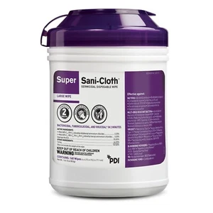 Super Sani-Cloth Germicidal Disposable Wipes Large CANISTERS, Case of 12 - Picture 1 of 1