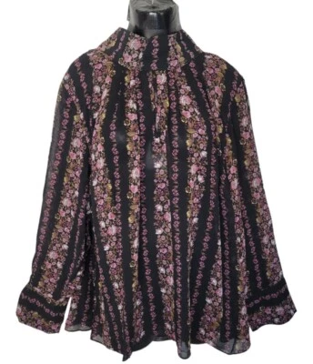 City Chic Long Sleeve Floral  Blouse Flowy Black Pink Size X-large NWT - Image 1 of 4