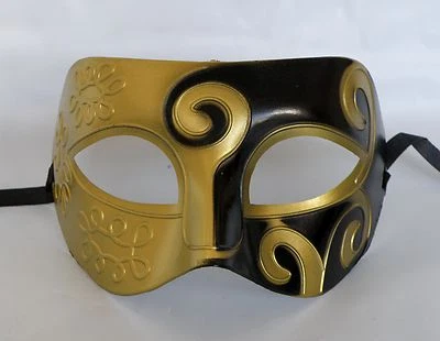 Greek / Roman / Venetian Mens Male Masquerade Party Mask - Black & Gold *NEW* - Image 1 of 3