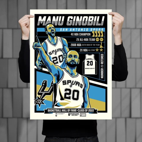 Phenom Gallery San Antonio Spurs Manu Ginobili Career 18" x 24" Serigraph Cover