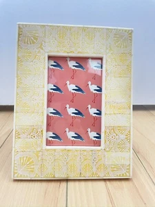Anthropologie Photo Frame Yellow Mosaic/ Lacy White Design 4 x 6 Pic Size - Picture 1 of 11