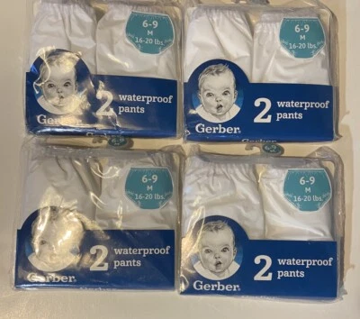 Gerber 8 Pares Pantalones Impermeables Bebé 6-9 MO Blanco Plástico Nuevo En Paquete Foto 1 de 4