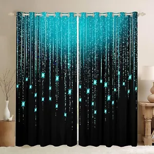 Abstract Ombre Curtains Teal Black Teens Window Curtains for Bedroom Living R... - Picture 1 of 7