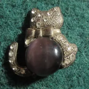Spilla vintage gatto strass spilla pietra viola - Foto 1 di 3