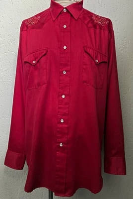 1970s Men’s Red Western Cowboy Shirt US Cotton Blend 42 Large - Image 1 of 4