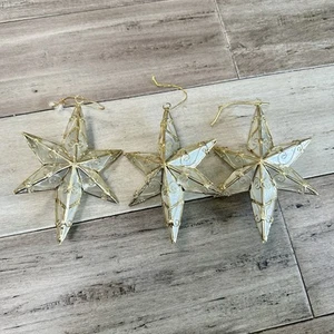 3 VTG Christmas Capiz Shell 3D Star Ornament Gold Tone with Scroll Filigree - Picture 1 of 5