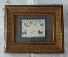 Vintage Persian Miniature Painting on Camel Bone Hunting Scene Khatam Frame