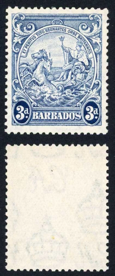 Barbados SG252ca 3d Azul Línea Vertical Sobre Cabeza de Caballo Sin Goma Gato 150 libras Foto 1 de 1