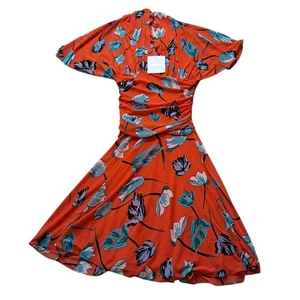 Neu mit Etikett Diane von Furstenberg DVF Damenkleid Large rot Blumen Flatterärmel - Bild 1 von 13