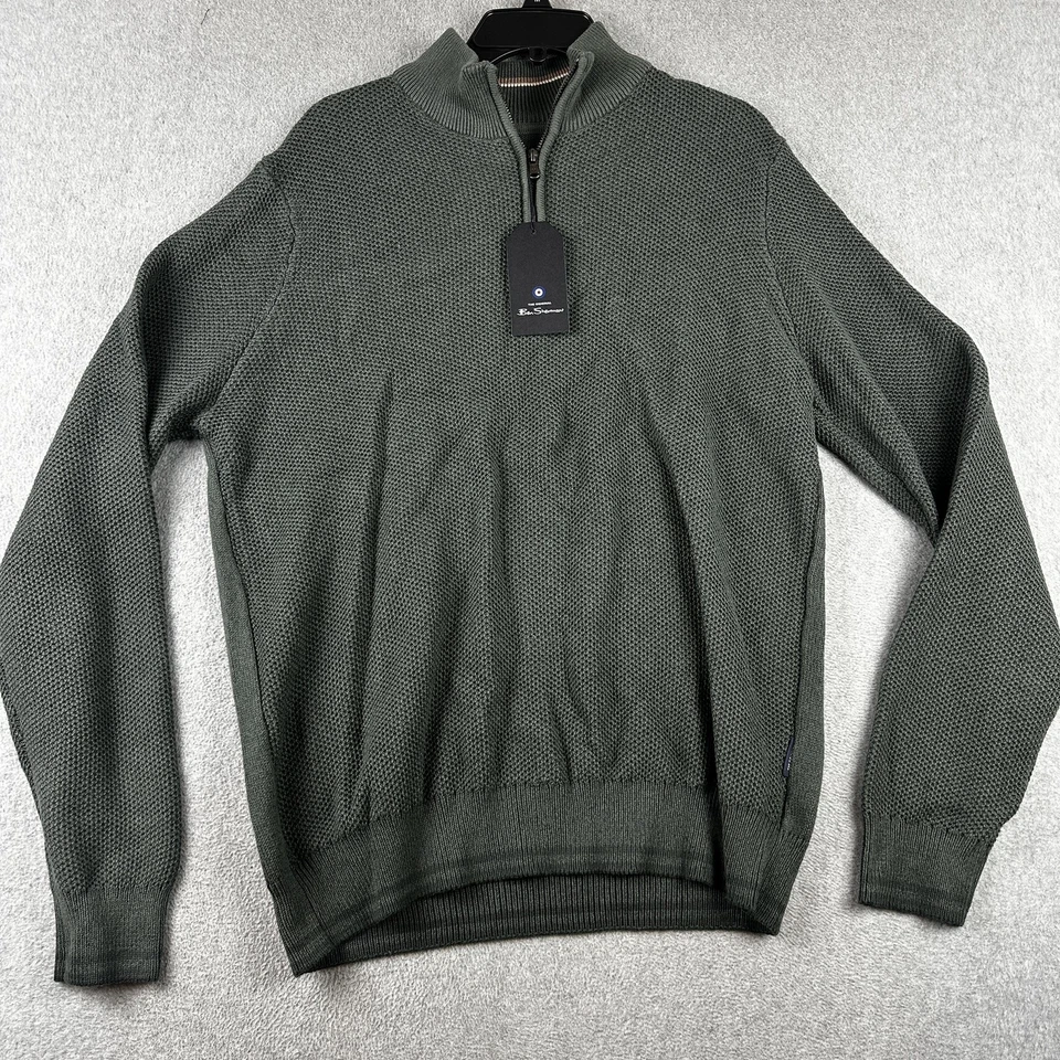 Suéter Ben Sherman Para Hombres Grande Verde Media Cremallera Pullover Toldo Tejido Texturizado Nuevo Foto 1 de 4