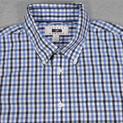Joseph Abboud 衬衫男式 XL 现代版型蓝色格子纽扣长袖 — 第 1/4 张图片