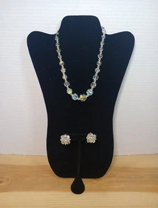 Set orecchini collana e clip perle bicono Coro cristallo aurora boreale - Foto 1 di 17