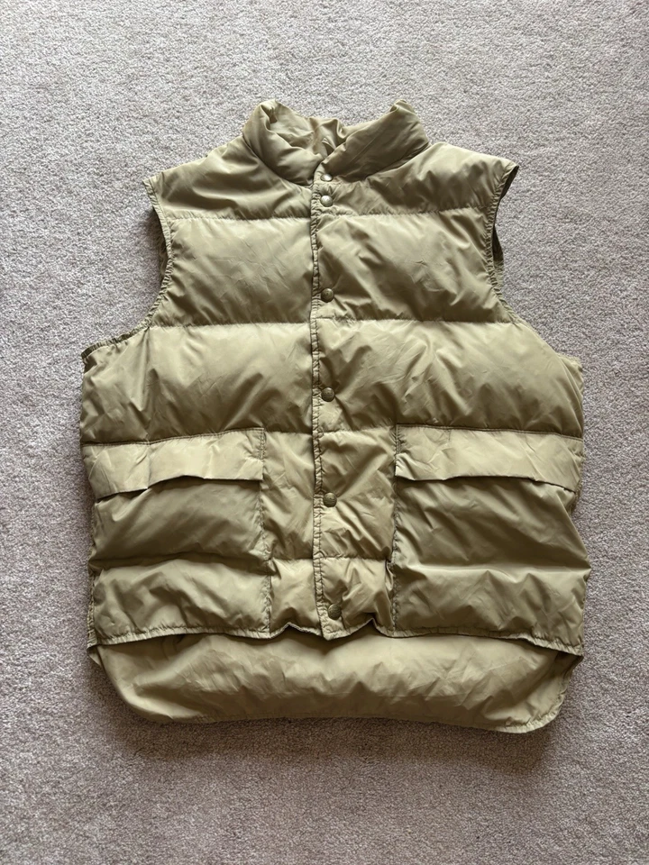 Vintage 80s LL Bean Puffer Vest L Goose Down Tan Made USA Gorpcore Streetwear - Image 1 of 4