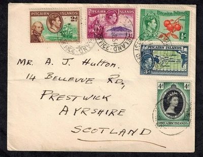 Pitcairn Island 1954 Mixed Reigns Cover w/KG VI 1/2d-3d & QE II Coronation Stamp - Image 1 of 2