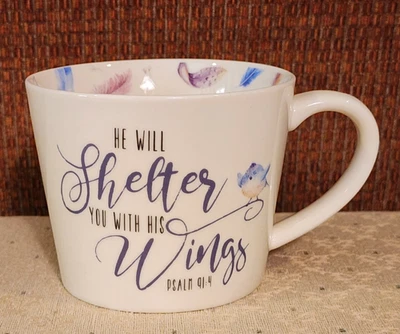 Christian Art Mug, 10oz.  “He Will Shelter You With His Wings” Psalm 91:4 - Image 1 of 4