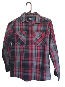 Tony Hawk Shirt Boys Size Large Plaid Button Down Long Sleeve Gray Black Red - Picture 1 of 3